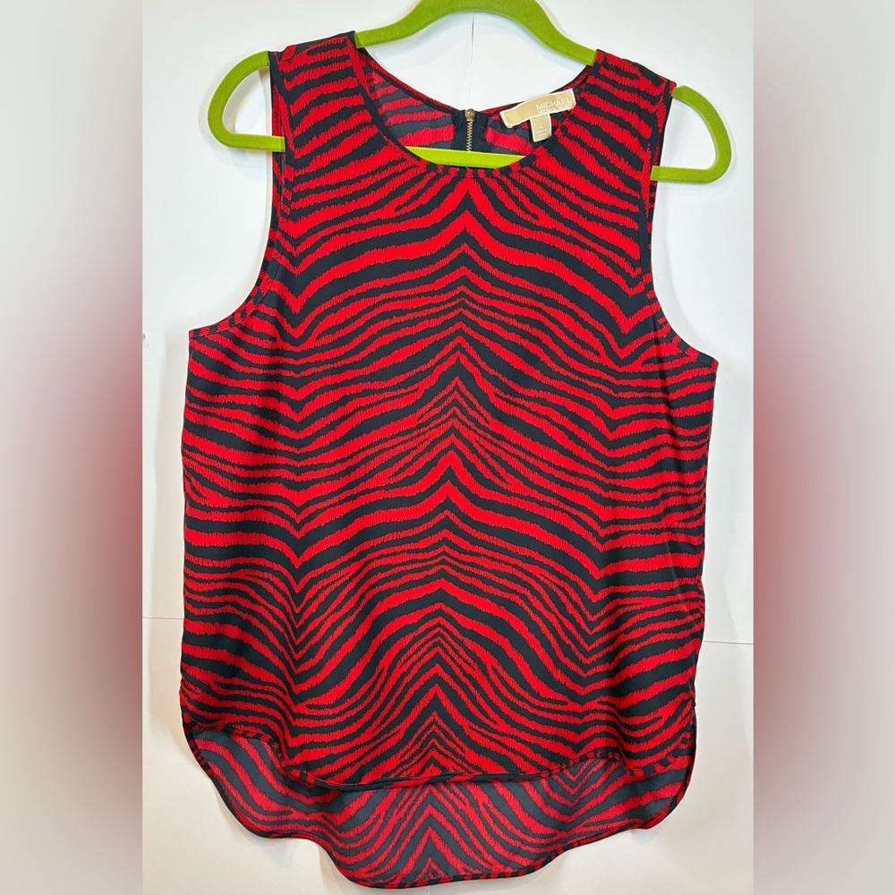 Michael Kors Red and Black Zebra Print Sleeveless Blouse Size Large
